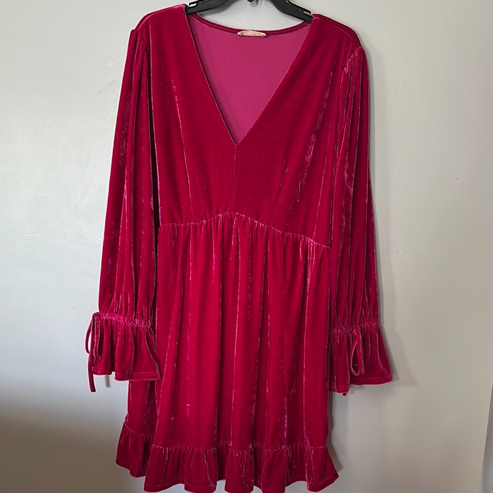 Velvet V-Neck Dress in Red